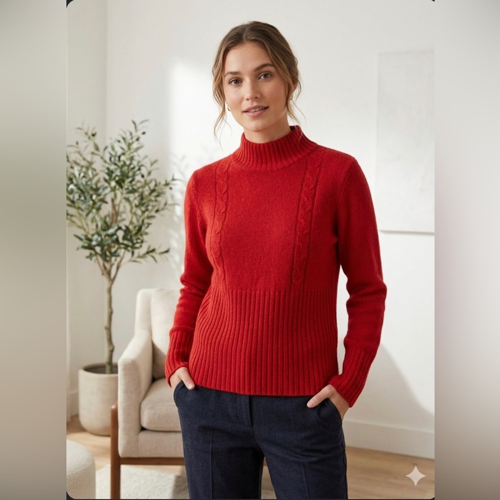 Red wool and angora mock neck braided knit | size M